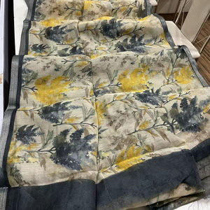 เสื้อเบลาส์ผ้าลินินสีดำส่าหรีพิมพ์ลายดอกไม้สวยงามสำหรับสตรีชนเผ่าคลาสสิกปาร์ตี้งานแต่งงาน - Product Image 4