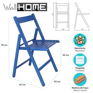 ชุดเก้าอี้สนาม WELL HOME รุ่น Baseline จำนวน 4 ตัว ทำจากไม้บีช พร้อมเคลือบสีน้ำเงิน สำหรับใช้ในบ้านและนอกบ้าน - Product Image 2
