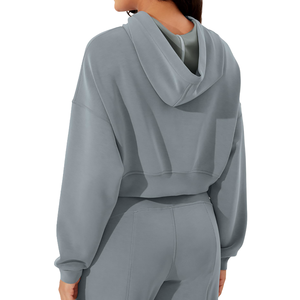 Sweat-shirts décontractés en coton 100% à épaules tombantes, respirants, écologiques, en tricot, à capuche courte pour femmes - Product Image 2