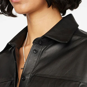 Camisas de Cuero para Mujer al por Mayor, Cierre con Botones, Transpirables, Manga Corta, Estilo Vintage, Alta Calidad - Product Image 6