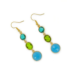 Handmade Flower Bohemian Multi Gemstone Dangle Hook <b>Earrings</b> | Apatite <b>Peridot</b> Blue Chalcedony | 18K Gold Plated Wedding - Product Image 3