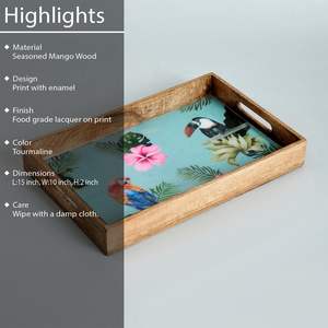 Bandeja de Servicio de Primera Calidad para Decoración, Bandejas de Té Rectangulares de Madera con Adhesivo Impreso, Decoración para Servir - Product Image 3