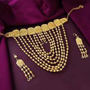 Joyería mayorista India chapado en oro con cuentas de Metal tradicional multicapa collar de boda pendientes colgantes conjunto de joyería para mujer - Product Image 3
