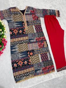 DESIGNER PARTY WEAR HEAVY GEORGETTE IMPRESIÓN DIGITAL BORDADO CROCHET WORK TOP-PENT - Product Image 5