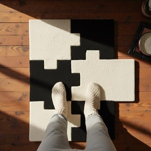 Tapis de puzzle en laine tufté à la main, moderne, noir et blanc, tapis de salle de jeux, tapis de sport, chambre d'enfant, décoration intérieure, fabricant en gros - Product Image 2