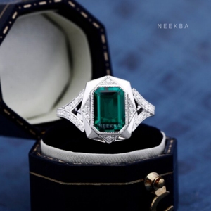 Unique 7*9 mm Emerald Shape Lab Grown Emerald 925 Sterling Silver Ring May Birthstone Ring Emerald Shape Silver Engagement Ring - Product Image 3