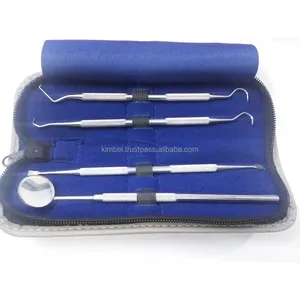 مجموعة أدوات النظافة لطبيب الأسنان (5) بما في ذلك مرآة الأسنان ملقط ملقط ومحصنة من الفولاذ المقاوم للصدأ