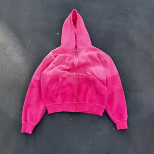Custom Acid Wash Distressed Boxy <b>Cropped</b> <b>Zip</b> <b>up</b> Streetwear 500GSM Heavyweight Solid Pullover Hoodie Distressed Men Hoodie - Product Image 3