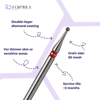 Fraise à ongles professionnelle en diamant, 1,3 mm, rouge, pour le travail des cuticules