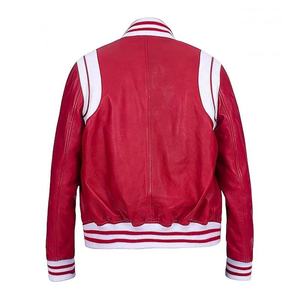 Chaqueta Universitaria de Lana Personalizada para Hombre con Mangas de Cuero, Diseño de Parches, Cuello Alto, Resistente al Viento e Impermeable, Venta al por Mayor - Product Image 3