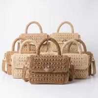 Sac bandoulière en raphia tressé fait main pour femme, sac à rabat avec chaîne, léger, style vintage, pour soirée et voyage