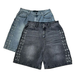 Venta al por mayor OEM HOMBRES Pantalones cortos de diamantes de imitación de alta calidad 100% algodón Sun Fade Rhinestone Patrón sólido Casual Streetwear Pantalones cortos de los hombres - Product Image 6