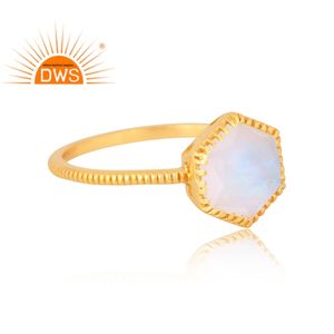 แหวนเงินแท้18K ชุบทองธรรมชาติสีรุ้งดวงจันทร์อัญมณีหินสีวางซ้อนกันได้เครื่องประดับแบบละเอียด - Product Image 3