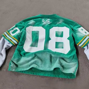 Camiseta extragrande de manga larga con logotipo personalizado de doble capa para hombre, Camisetas estampadas de estilo callejero de peso pesado Vintage de algodón lavado ácido - Product Image 2