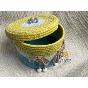 Cesta de Algodón Tejido Multicolor de 8x6 Pulgadas con Tapa de Diseño de Lazo, Organizador de Almacenamiento para Sala de Estar, Bolsa de Regalo de Navidad - Product Image 3
