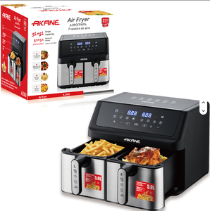 Friteuse à air double en acier inoxydable 12QT - 10-en-1, 2 paniers, écran tactile, antiadhésive, noire, contrôlée par application - Product Image 2