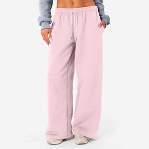 Pantalones Cargo para mujer, pantalones de chándal de pierna ancha con cordón de lana, pantalones de chándal atléticos de cintura alta, pantalones de entrenamiento holgados de invierno con bolsillos - Product Image 1