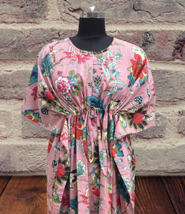 Guleen, vestido caftán de algodón rosa de estilo informal para mujer, vestido largo fluido de talla grande con cintura Natural, ropa para todas las estaciones - Product Image 1