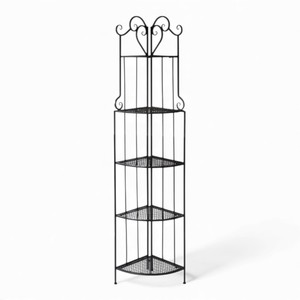 Black Metal Four Tier <b>Corner</b> Plant Stand With Curved Triangular <b>Shelves</b> <b>For</b> Indoor Home Display - Product Image 6