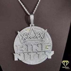 Colgante circular de doble capa de Hip Hop Iced Out 925 Sterling Silver y VVS Lab Grown Diamond Bling para joyería personalizada - Product Image 5