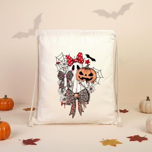 Happy Halloween Eco-friendly Lightweight Reusable <b>Drawstring</b> Gift Bags with Elegant <b>Backpack</b> Design for Festive Gifts - Product Image 2