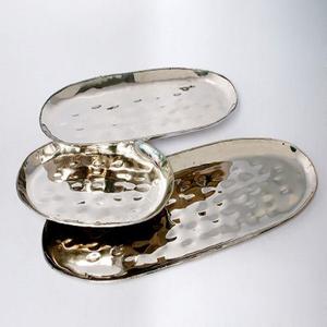 Plateau métallique rond martelé plaqué cuivre - Product Image 5