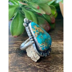 Larry Yazzie Sonoran Rose Turquoise & Sterling <b>Silver</b> Adjustable <b>Boho</b> Statement <b>Ring</b> Bezel Setting Everyday Wear Size 11 - Product Image 3