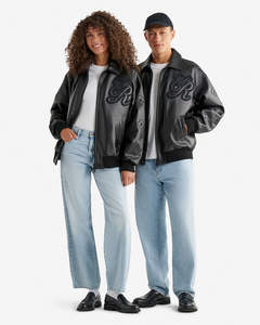 Vestes universitaires en cuir de vachette noir intégral à fermeture éclair, vestes de baseball avec patchs en gros, unisexe - Product Image 3