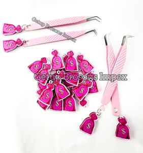 Nouvelle pince à épiler pour extensions de cils avec revêtement en poudre rose clair, différents styles, avec porte-clés en forme de dollar, logo personnalisé, instrument de beauté - Product Image 3