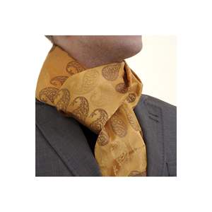 Gold Brown Shawl Patterned Jacquard Woven <b>Wool</b> Double Sided Scarf - Product Image 3