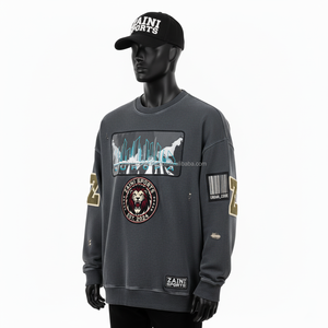 Sweat-shirt en molleton épais de qualité supérieure 320 GSM doux coton Polyester tissu Style urbain Logo personnalisé broderie basiques sweats - Product Image 3