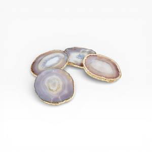 White Natural Agate Slice <b>Coasters</b> with Soft Crystal Centers and <b>Gold</b> Edge Finish for Minimal Luxury Home Decor - Product Image 6