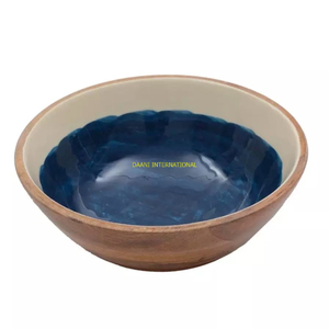 Cuenco de madera hecho a mano con esmalte azul Interior decorativo ensalada arroz sopa cuenco para servir cocina comedor vajilla uso doméstico - Product Image 1