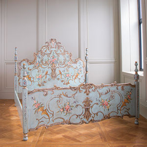 Juego de dormitorio de muebles franceses de lujo Técnicas de madera dorada antigua con hoja Artesanía Estilo clásico Aplicación de habitación de cama de cuero - Product Image 2