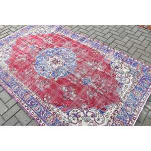Turkish 5x8.2 ft Rug, Large Vintage Rug, <b>Red</b> Patchwork <b>Wool</b> Rug - Product Image 4