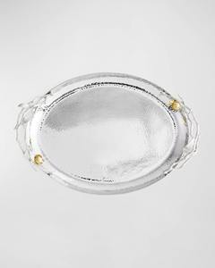 On Sale Steel Silver & Gold Oval <b>Tray</b> Storage <b>Tray</b> and Serving <b>Tray</b> <b>with</b> <b>Handle</b>, Housewarming Gift Fantastic Piece - Product Image 3
