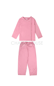 Pijamas de color personalizado de tela de seda de alta calidad al por mayor niños ropa de casa informal Línea Blanca Rosa manga larga pantalones largos Pijamas - Product Image 3