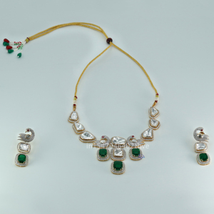 Juego de collar de diamantes cultivados en laboratorio de oro blanco de 14kt y piedras preciosas Polki de alta moda, pieza llamativa para bodas y regalos de mujer - Product Image 3