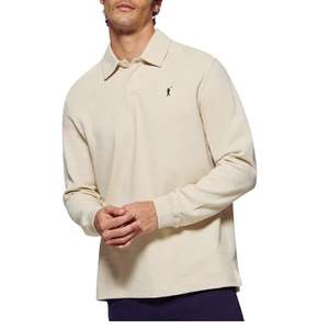 Camiseta de manga larga clásica Beige para hombre, tapeta de 2 botones | Tejido gofrado de mezcla de algodón Premium transpirable | Estilo atemporal - Product Image 2