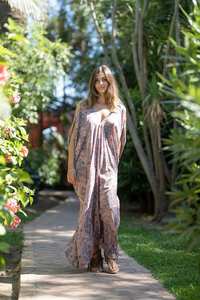 Kaftan de estilo bohemio indio para mujer, hecho a mano, tinte de corbata de algodón, escote en V, cierre de cintura elástica, medias mangas largas para ropa de dormir - Product Image 5
