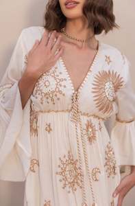 New Design And Best Floral Embroidered Dress for Women Puff Sleeves Style Expansive Ruffles Solid Machine Embroidery Ukraine - Product Image 2