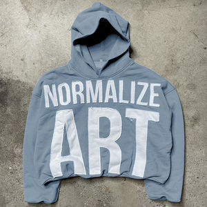 Vente en gros de sweat à capuche streetwear en coton brodé patch lavé sweat à capuche court brodé vêtements pour hommes - Product Image 1