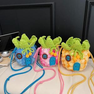 Crochet Sponge Pineapple House Polyester Hollow Small Earphone Shoulder Crossbody <b>Coin</b> Purse Men's Cute Woven <b>Bag</b> - Product Image 4