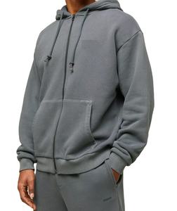 Sweat à capuche zippé en coton épais personnalisé OEM pour hommes imprimé délavé à l'acide avec col à capuche Style hivernal - Product Image 3