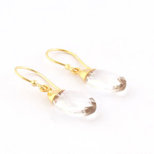 ต่างหูห้อยลงมาแบบคลาสสิกชุบทอง24K สำหรับผู้หญิง,ต่างหูควอตซ์ใสรูปลูกแพร์สินค้าจากโรงงาน - Product Image 3