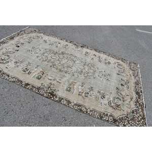 Alfombra turca vintage Beige Marrón 5,4 X 9.3ft Tejido plano de lana con patrón de retazos para decoraciones de sala de estar - Product Image 2