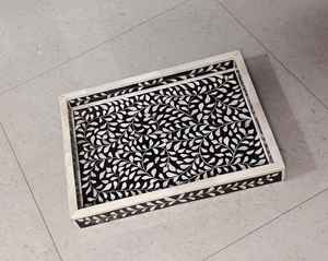 Plateau de service en mosaïque avec incrustation de nacre: plateau rond en osier pour table à manger, décor de table Boho naturel, cadeau rustique pour la maison - Product Image 3