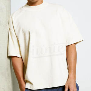 100% algodón de gran tamaño Crop Boxy camiseta de los hombres Drop Shoulder Streetwear lujo de alta calidad logotipo personalizado camiseta lisa - Product Image 4