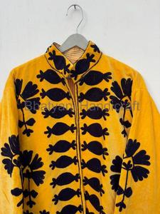 Most Trending Handmade Winter <b>Jacket</b> for <b>Women</b> Short Suzani Embroidery <b>Velvet</b> Quilted <b>Jacket</b> Free Size Cotton Filling Material - Product Image 6