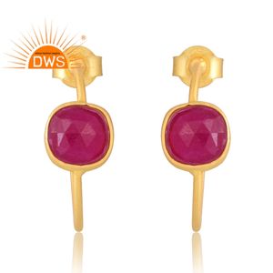 Hot Selling 925 Sterling Silver 18K Gold Plated Natural Aventurine <b>Red</b> Quartz Gemstone Earring Demi Fine Jewelry Manufacturer - Product Image 1